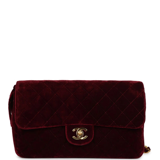 Vintage Chanel Medium Classic Flap Backpack Burgundy Velvet Gold Hardware