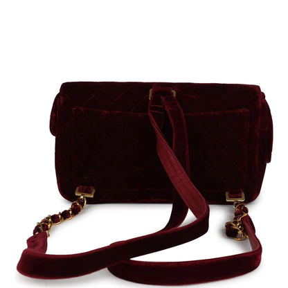 Vintage Chanel Medium Classic Flap Backpack Burgundy Velvet Gold Hardware