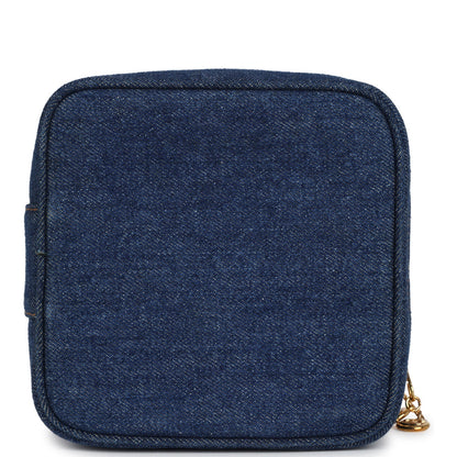 Vintage Chanel Square Vanity Case Dark Blue Denim Gold Hardware