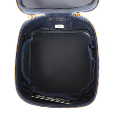 Vintage Chanel Square Vanity Case Dark Blue Denim Gold Hardware