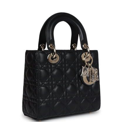 Christian Dior Small Lady Dior "My ABCDior" Bag Black Cannage Lambskin Light Gold Hardware