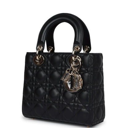 Christian Dior Small Lady Dior "My ABCDior" Bag Black Cannage Lambskin Light Gold Hardware