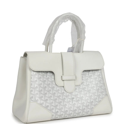 Goyard Saigon Tote White Goyardine Canvas Palladium Hardware