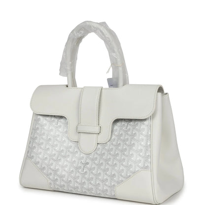 Goyard Saigon Tote White Goyardine Canvas Palladium Hardware