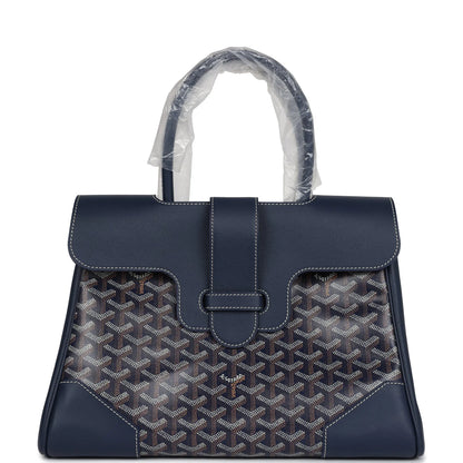 Goyard Saigon Tote Navy Blue Goyardine Canvas Palladium Hardware