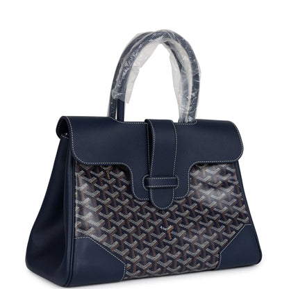 Goyard Saigon Tote Navy Blue Goyardine Canvas Palladium Hardware