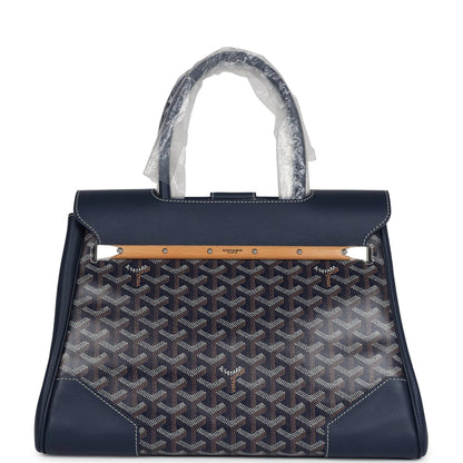 Goyard Saigon Tote Navy Blue Goyardine Canvas Palladium Hardware