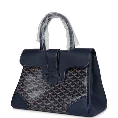 Goyard Saigon Tote Navy Blue Goyardine Canvas Palladium Hardware