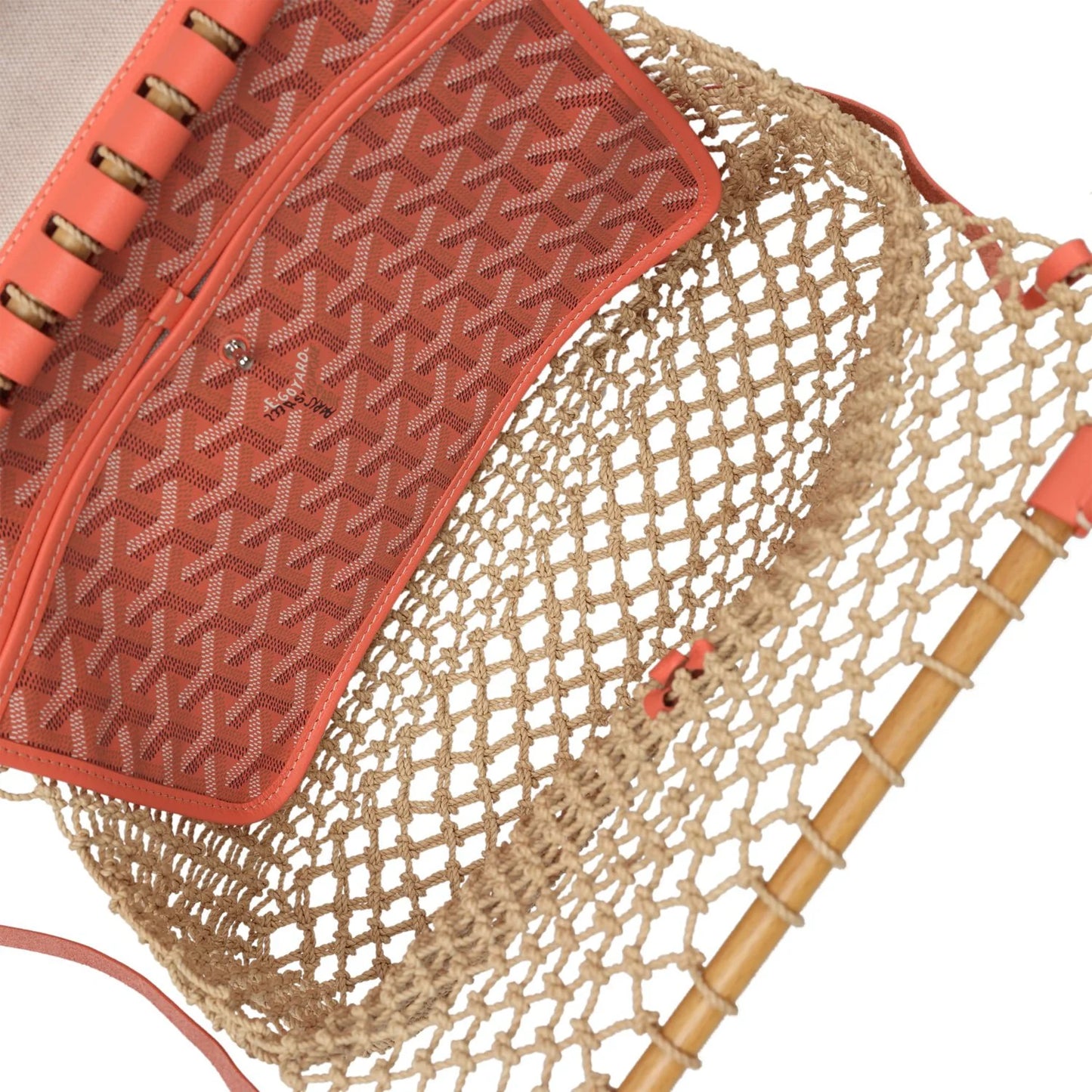 Goyard Aligre Bag Raffia Net with Coral Goyardine Palladium Hardware