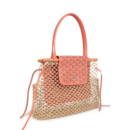 Goyard Aligre Bag Raffia Net with Coral Goyardine Palladium Hardware