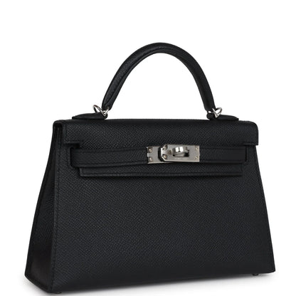 Hermès Kelly Sellier 20 Black Epsom Palladium Hardware