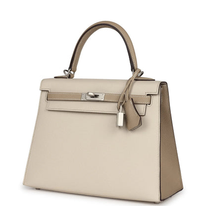 Hermès Special Order (HSS) Kelly Sellier 25 Craie and Trench Epsom Brushed Palladium Hardware