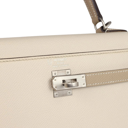 Hermès Special Order (HSS) Kelly Sellier 25 Craie and Trench Epsom Brushed Palladium Hardware