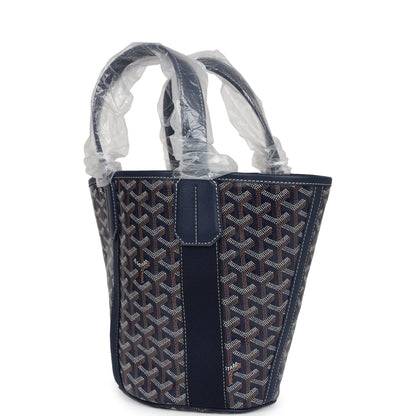 Goyard Goyardine Belharra PM Navy Blue Tote Palladium Hardware